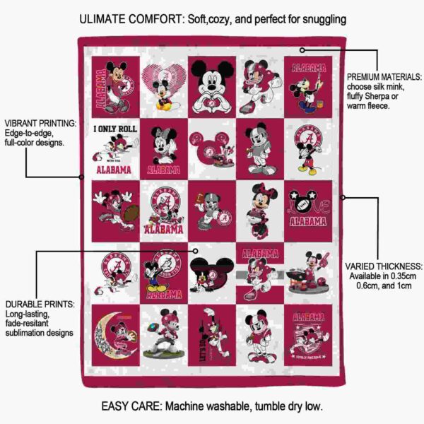 alabama crimson tide mickey minnie crimson white blanket new arrival