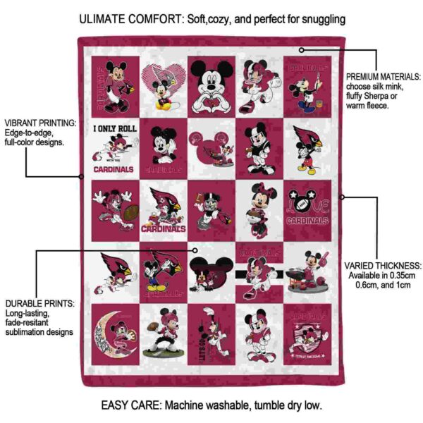 arizona cardinals mickey minnie red white blanket new arrival