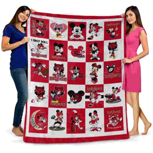 arkansas state red wolves mickey minnie scarlet white blanket fashion forward