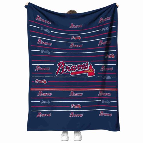 atlanta braves striped pattern navy blanket best selling