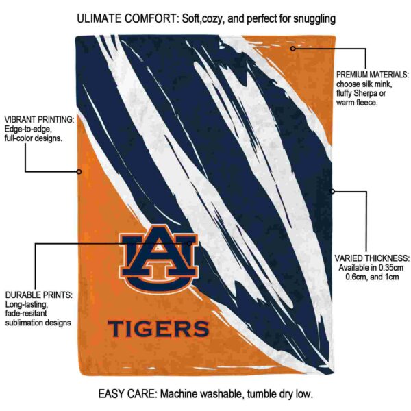 auburn tigers brushstrokes navy blue white blanket new arrival