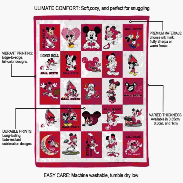 ball state cardinals mickey minnie red white blanket new arrival