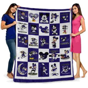 baltimore ravens mickey minnie purple white blanket fashion forward