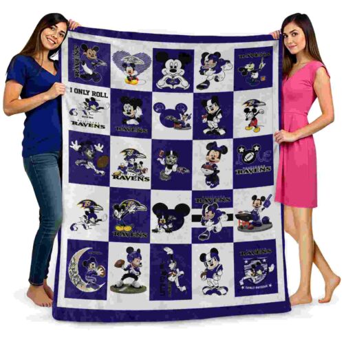 baltimore ravens mickey minnie purple white blanket fashion forward