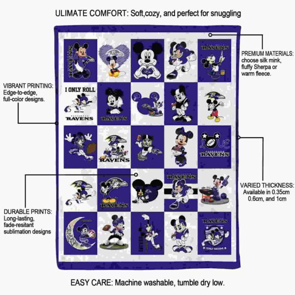 baltimore ravens mickey minnie purple white blanket new arrival