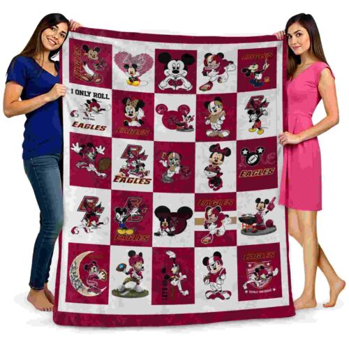 boston college eagles mickey minnie maroon white blanket fashion forward