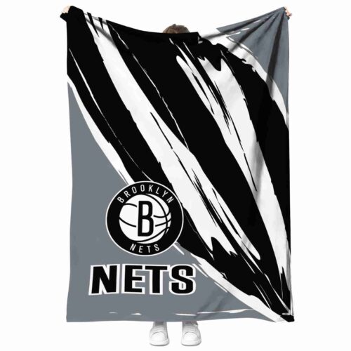 brooklyn nets brushstrokes black white blanket best selling