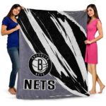 brooklyn nets brushstrokes black white blanket best selling