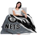 brooklyn nets brushstrokes black white blanket best selling