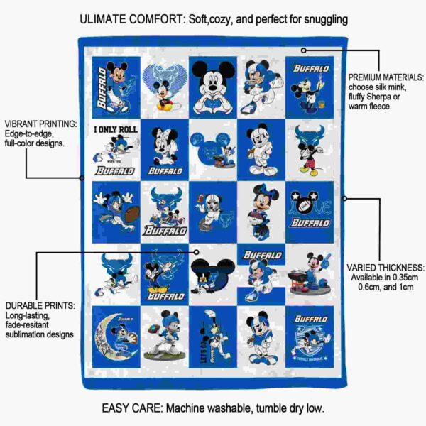 buffalo bulls mickey minnie royal blue white blanket new arrival