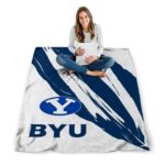 byu cougars brushstrokes blue white blanket high quality