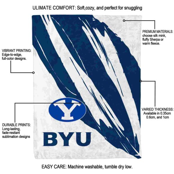 byu cougars brushstrokes blue white blanket new arrival