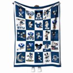 byu cougars mickey minnie blue white blanket best selling