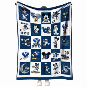 byu cougars mickey minnie blue white blanket best selling