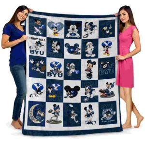 byu cougars mickey minnie blue white blanket fashion forward