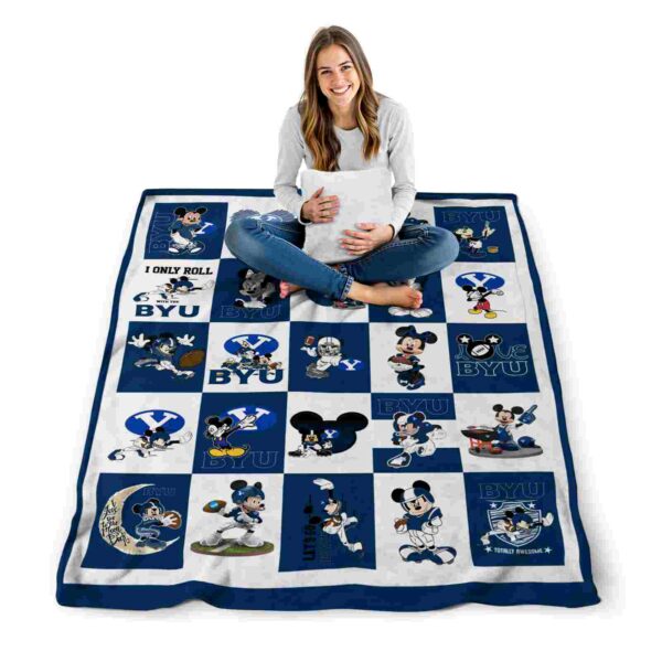 byu cougars mickey minnie blue white blanket high quality