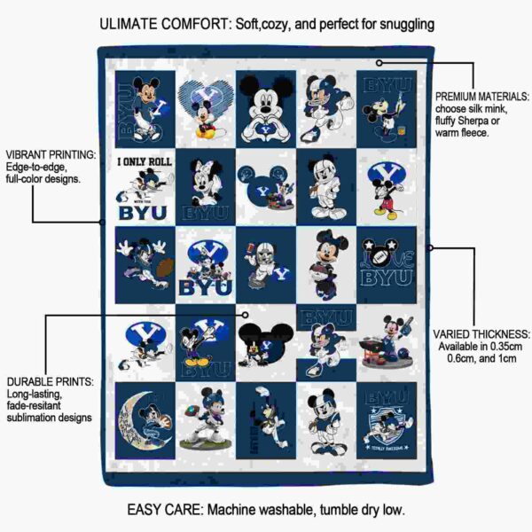 byu cougars mickey minnie blue white blanket new arrival