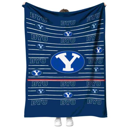 byu cougars striped pattern blue blanket best selling