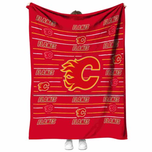 calgary flames striped pattern red blanket best selling