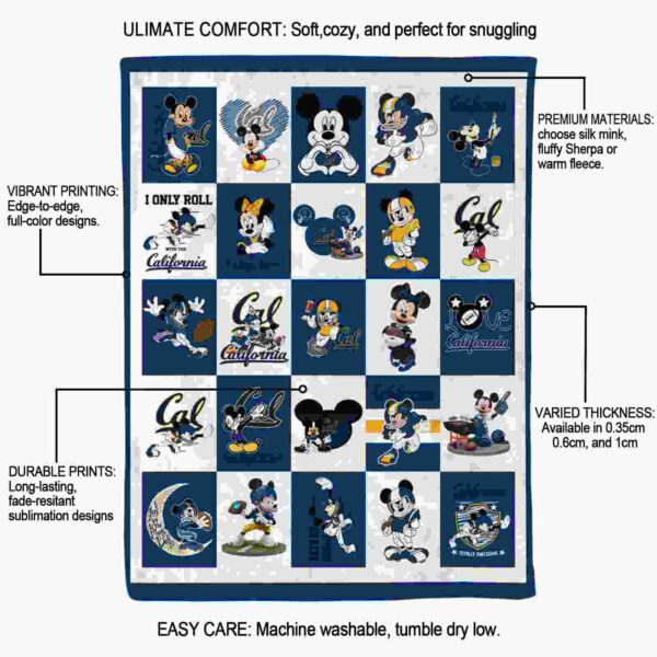 california golden bears mickey minnie blue white blanket new arrival