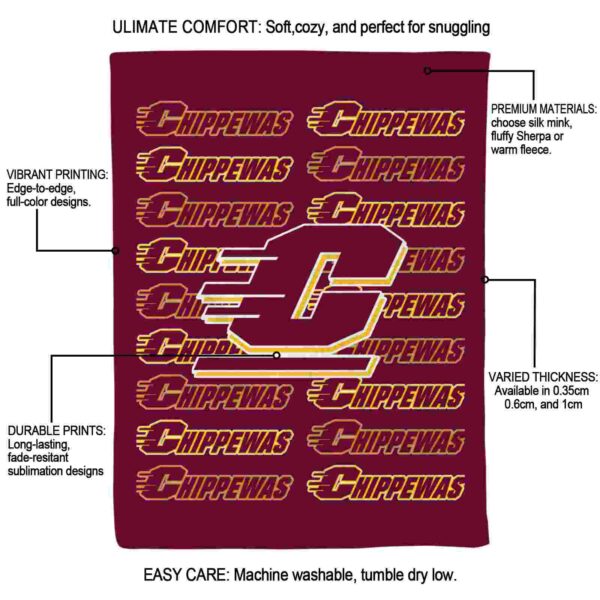central michigan chippewas fan pride maroon blanket new arrival