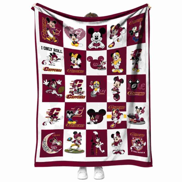 central michigan chippewas mickey minnie maroon white blanket best selling