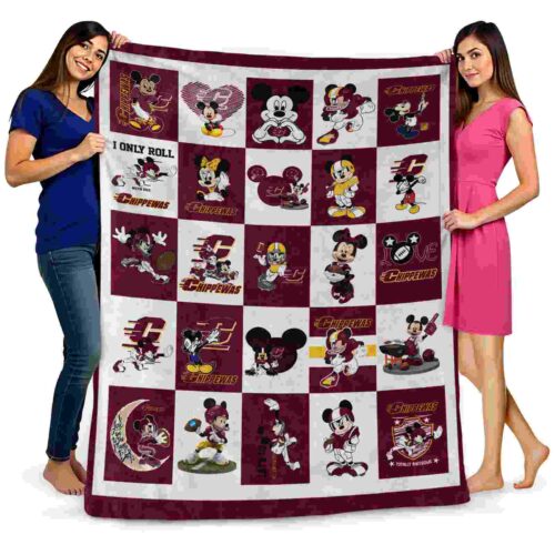 central michigan chippewas mickey minnie maroon white blanket fashion forward