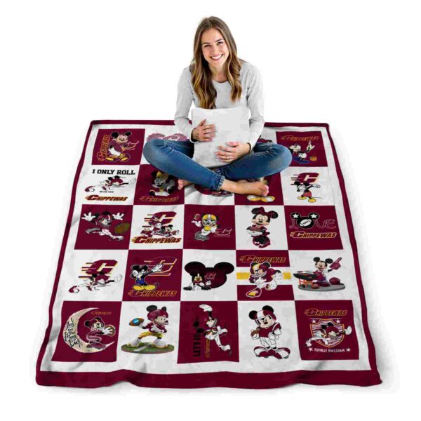 central michigan chippewas mickey minnie maroon white blanket high quality