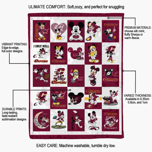 central michigan chippewas mickey minnie maroon white blanket new arrival