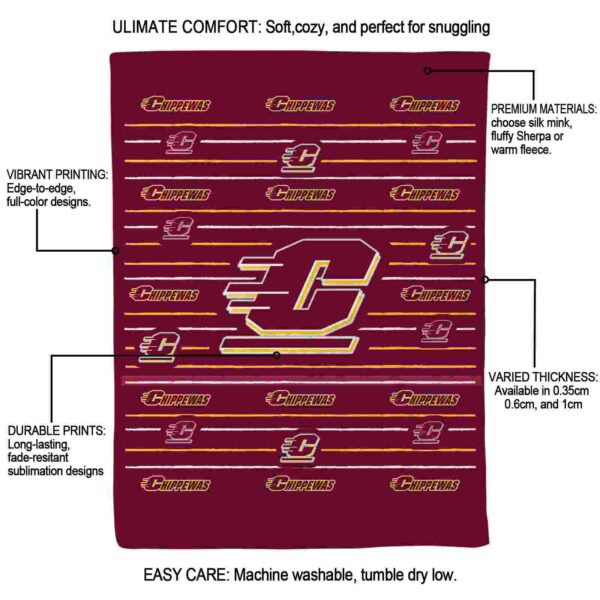 central michigan chippewas striped pattern maroon blanket new arrival