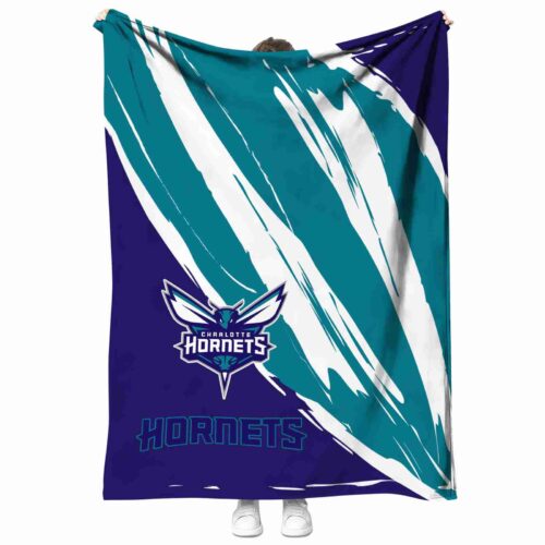 charlotte hornets brushstrokes teal white blanket best selling