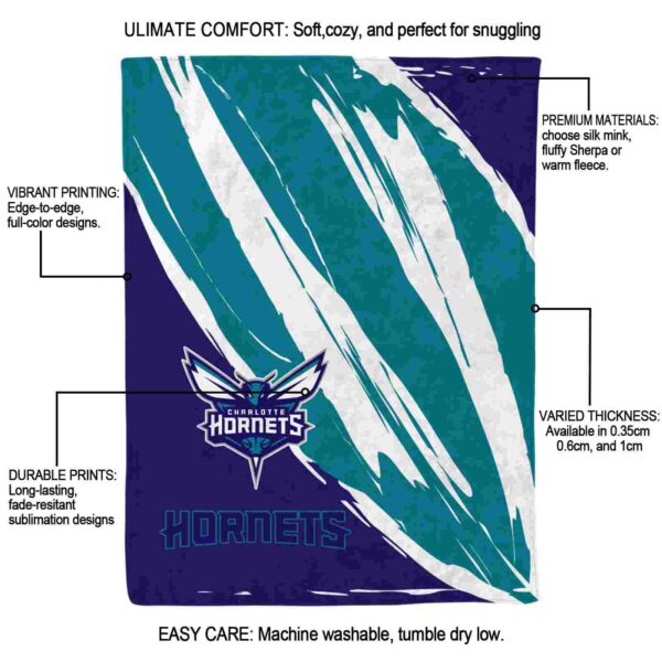 charlotte hornets brushstrokes teal white blanket new arrival