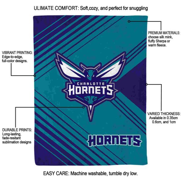 charlotte hornets diagonal stripes teal blanket new arrival