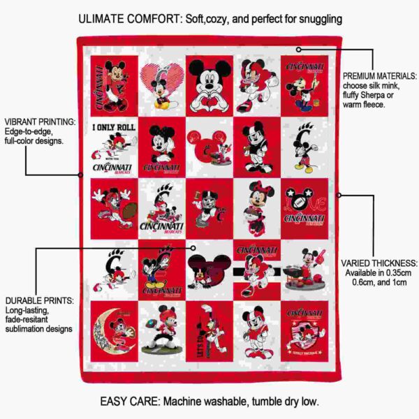 cincinnati bearcats mickey minnie red white blanket new arrival
