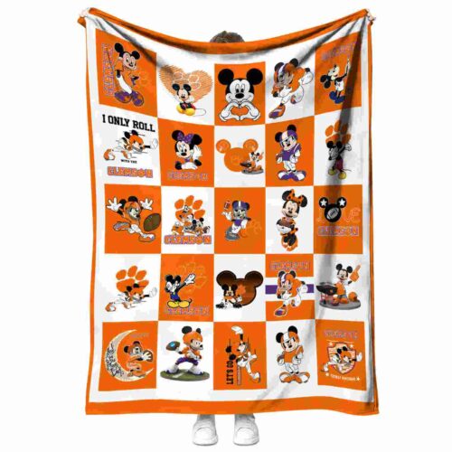 clemson tigers mickey minnie orange white blanket best selling