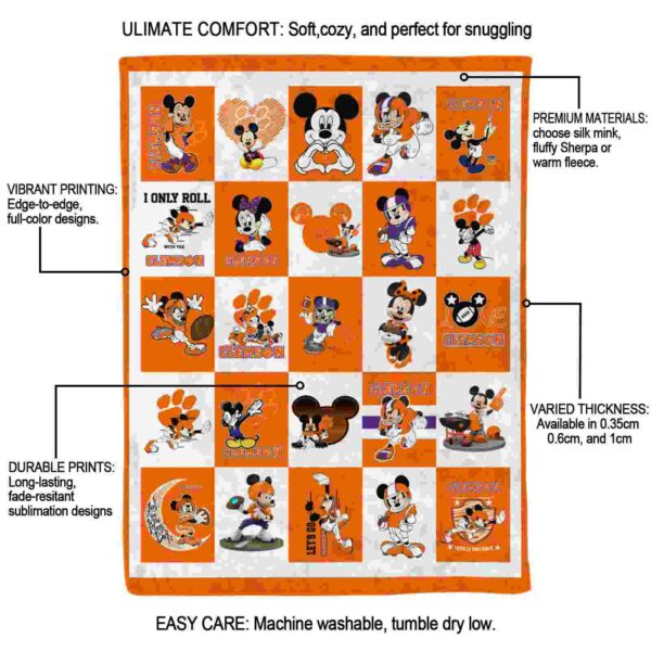 clemson tigers mickey minnie orange white blanket new arrival