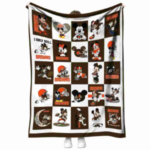 cleveland browns mickey minnie brown white blanket best selling