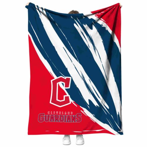 cleveland guardians brushstrokes navy blue white blanket best selling