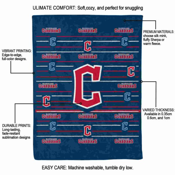 cleveland guardians striped pattern navy blue blanket new arrival