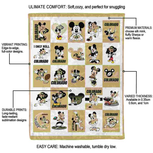 colorado buffaloes mickey minnie gold white blanket new arrival