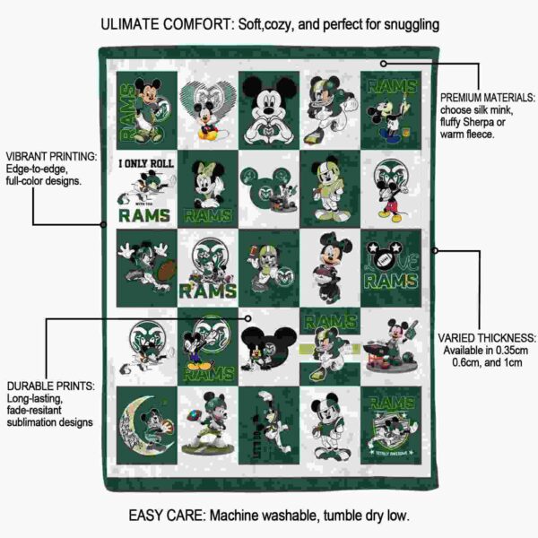 colorado state rams mickey minnie green white blanket new arrival