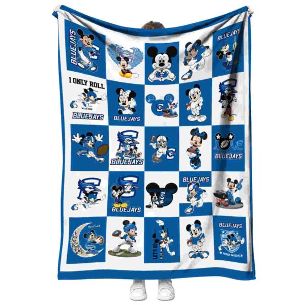creighton bluejays mickey minnie blue white blanket best selling
