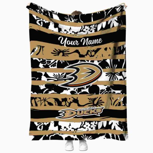 custom anaheim ducks floral stripes gold white blanket best selling