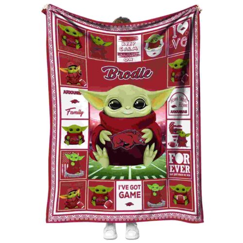 custom arkansas razorbacks baby yoda red blanket best selling