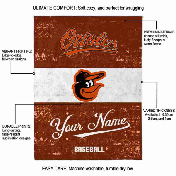 custom baltimore orioles grunge texture orange white blanket new arrival