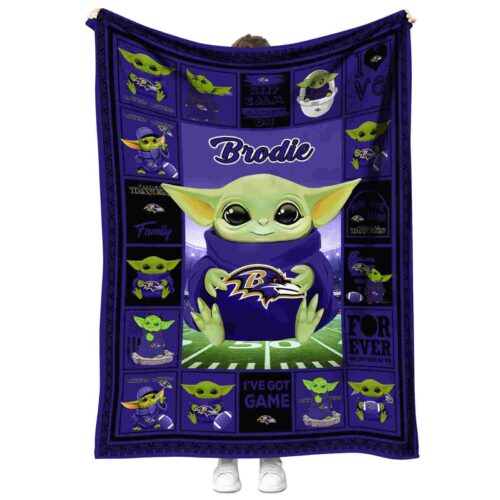 custom baltimore ravens baby yoda purple blanket best selling