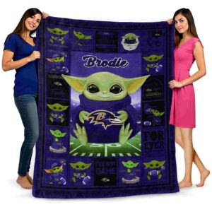 custom baltimore ravens baby yoda purple blanket fashion forward