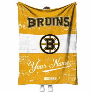 custom boston bruins grunge texture gold white blanket best selling