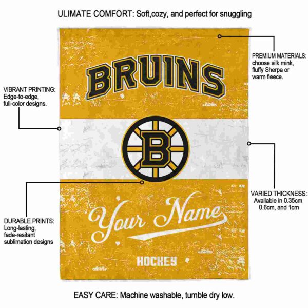 custom boston bruins grunge texture gold white blanket new arrival