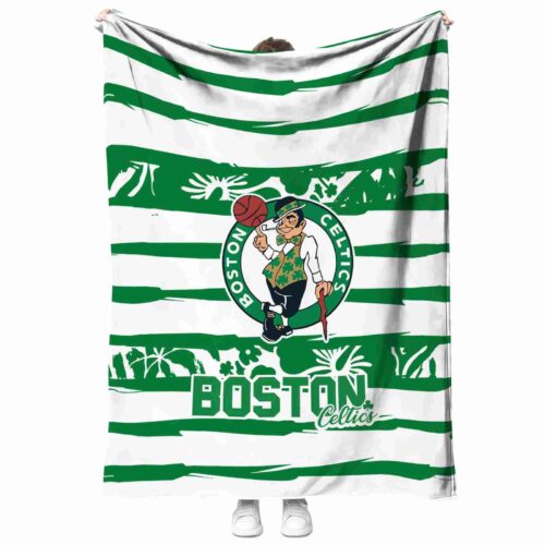 custom boston celtics floral stripes green white blanket best selling
